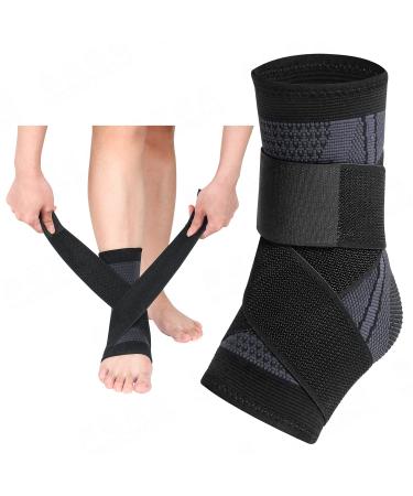 Ankle Brace Ankle Support for Women & Men Ankle Compression Sleeve Ankle Wrap w/Ankle Strap for Relief Sprained Ankle Fasciitis Achilles Tendon Injured Foot Recovery Sport Running (Large Black 1) Large Black 1