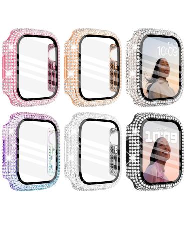 WINGLE 6-Pack Compatible with Apple Watch Case 44mm Face Cover with Screen Protector Over 200 Bling Crystal Diamond Apple Watch Bumper Case for Apple Watch Series SE 6 5 4 Screen Protector 44mm 6 Pack with Screen Protector 44mm