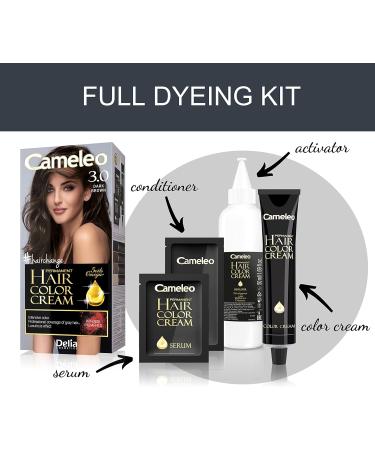 Cameleo - Permanent Hair Colour Cream - Dark Brown - Intensive Color & Protection - 5 Oils + Omega Plus Acids - Professional Luxurious Hair Dye - Full Kit - Buy Online on GoSupps.com