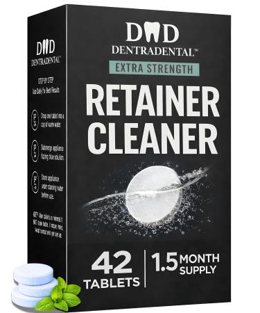 Retainer Cleaner Tablets - 1.5 Month Supply (42 Tablets) - Clean Retainers Mouth Guards Dentures - Removes Odor & Plaque (42 Pcs) 42 Count