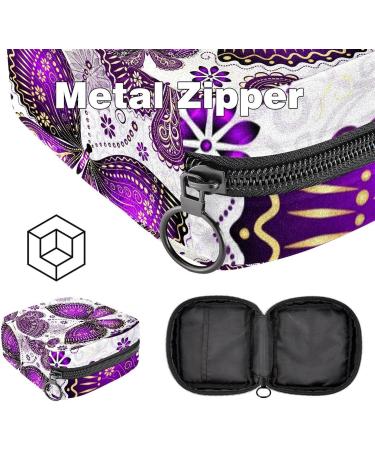Stylish Menstruation Pad Bag with Zipper | Women's Napkin & Tampon Organizer | Floral Butterfly Design in Spring Violet & Gold - Buy Online on GoSupps.com