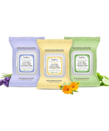 Babo Botanicals 3-in-1 Cleansing Wipes - Organic Calendula & Oat - Sensitive Skin - 30 ct - Buy Online on GoSupps.com