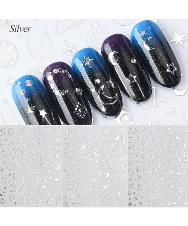 8 Sheets Metallic 3D Nail Art Stickers - Stars, Moon, Planets, Self-Adhesive Decals for DIY Manicure - Buy Online on GoSupps.com