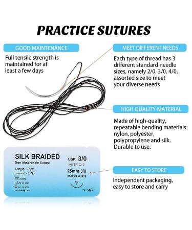 Suture Practice Kit with Thread and Needles - 2/0 3/0 4/0 Assorted Sizes for Military, Tactical, Camping, Nursing Education and Surgical Training - Buy Online on GoSupps.com