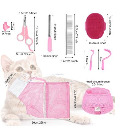 9-Piece Cat Bathing Set - Anti Bite & Scratch Grooming Bag, Brush, Comb, Muzzle, Nail Clipper, File, Tick Tool - Pink - Buy Online on GoSupps.com