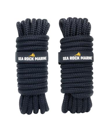 Sea Rock Marine Double Braided Nylon Dock Lines (2 or 4 Pack) |15' 25' or 30' with 12 Eyelet & Dock Line Ties | Dock Lines for Boats Marine Rope Boat Accessories Black - 2 Pack 15' x 3/8" - Buy Online on GoSupps.com