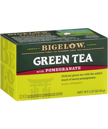 Bigelow Green Tea with Pomegranate Tea Bags, Caffeinated Green Tea, 1.37 Oz (Pack of 6) Pomegranate 1.37 Ounce (Pack of 6)