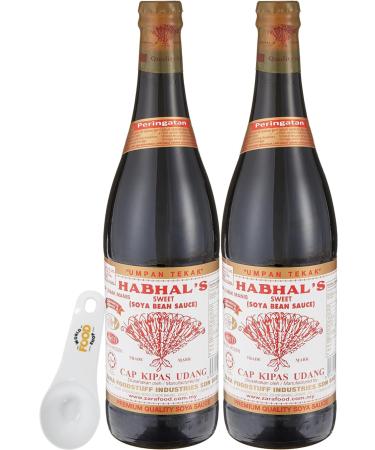 Habhal's Kicap Manis Sweet Soy Sauce 645ml - Pack of 2 with World Food Shop Scoop - Rich and Sweet Gourmet Condiment Ideal for Marinades Glazes and Dipping