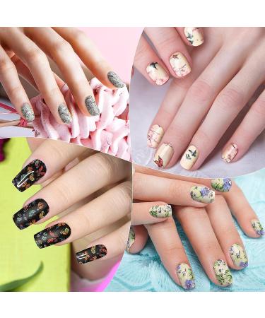 Self Adhesive Flower Nail Wraps - 16 Sheets Full Cover Nail Stickers with Butterfly Design for Women and Girls | Nail Art Decals and Polish Sticker Set with File | Nail Decoration - Buy Online on GoSupps.com