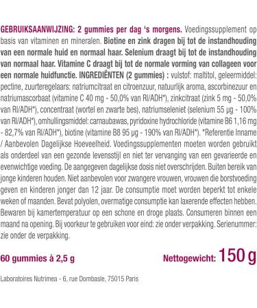 Plastimea Gummies for hair and nails Hair and nail health Skin quality With biotin zinc and selenium Made in France 60 vegan gummies Strawberry flavor Nutrimea - Buy Online on GoSupps.com