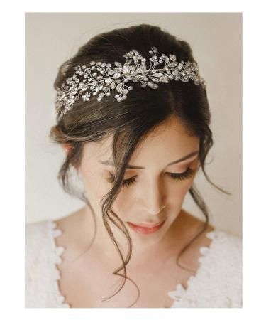 SWEETV Rhinestone Wedding headpiece for bride Crystal Bridal Headband Wedding Hair Accessories for Brides Hair Pieces Hair Band Silver