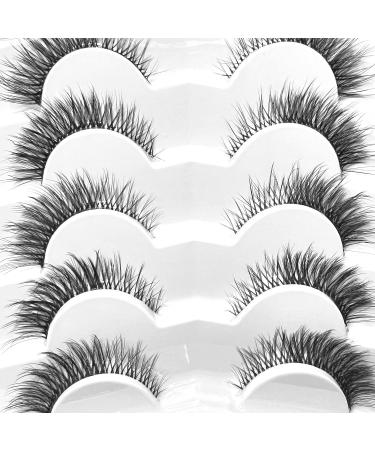 Girapanda False Eyelashes Cat Eye Natural Clear Band Lashes 12mm Wispy Short Fake Eyelash Pack 3D Faux Mink Lashes Style TEJE|7 Pairs TEJE|3-12mm