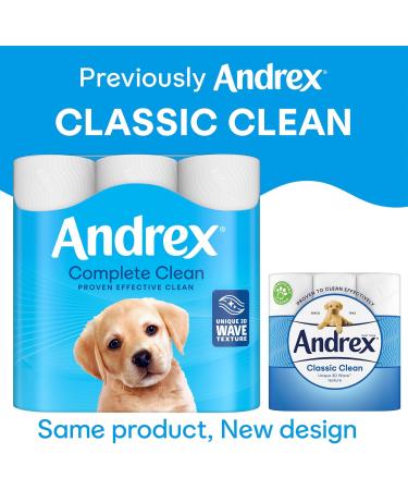 Andrex Complete Clean Toilet Tissue Standard Rolls Unique 3D Wave Texture for a Proven Effective Clean Loo Rolls 9 Toilet Rolls - Buy Online on GoSupps.com