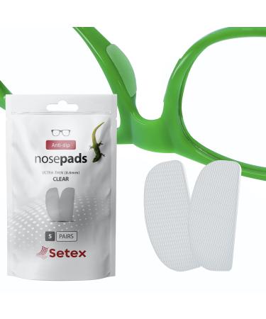 Setex Gecko Grip Ultra-Thin 0.6mm Anti Slip Eyeglass Nose Pads, (5 Clear Pair) USA Made, Innovative Microstructured Fibers, 0.6mm x 7mm x 16mm 5 Clear Pairs