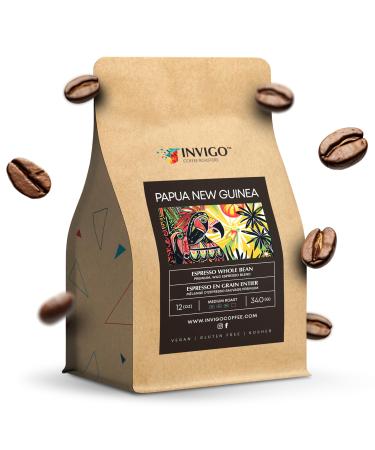 Invigo Espresso Coffee Beans 340g - Aroma-Rich Whole Coffee Bean Small Batch Local Premium Roasting Vegan & Gluten-Free Birthday or Christmas Gift for Coffee Lovers Whole Bean Papua New Guinea