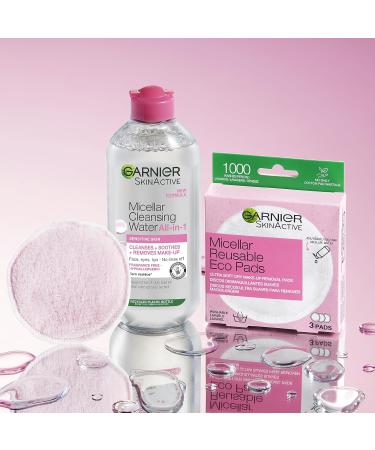 Garnier Micellar Cleansing Water 400ml for Sensitive Skin - Gentle Makeup Remover, Fragrance Free - British Skin Foundation Approved - Eco-Friendly Micellar Eco Pads - Unscented - Buy Online on GoSupps.com