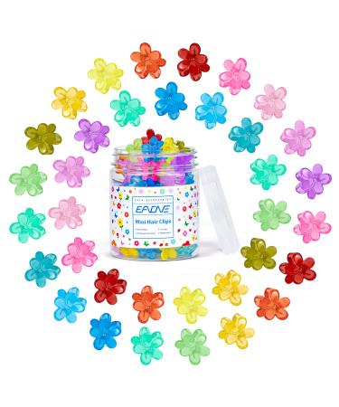 EAONE Mini Hair Clips for Girls 50Pcs Small Flower Claw Clips for Hair Assorted Colors Cute Flower Clip Hair Accessories with Box Packaged for Women Braided Hair Decorations Glossy Jelly Color