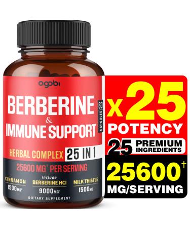 25in1 Premium Berberine Supplement 25600mg with Ceylon  Ashwagandha  Turmeric  Milk Thistle  Elderberry & Black Pepper - Supports Immune System  Cardiovascular & Gastrointestinal - 60 Capsules 2/60Capsules