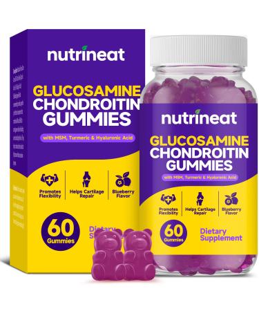 NutriNeat Glucosamine Chondroitin Gummies (60 Count) Glucosamine Gummies for Joint Support with MSM Hyaluronic Acid Blueberry Flavor Chewable Support Mobility Cartilage & Comfort