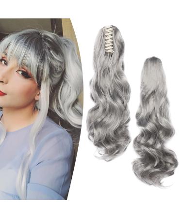 Gairyan 50cm ponytail hair part braid extensions long curly claw clip in ponytail extensions synthetic hair extensions wavy hair extension for women (dark gray) 50 cm dark gray