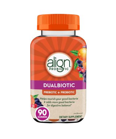 Align DualBiotic, Prebiotic + Probiotic for Women and Men, Help Nourish and Add Good Bacteria for Digestive Support, Natural Fruit Flavors, 90 Gummies