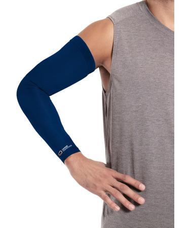 Shop Copper Compression Arm Sleeve - Copper Infused Full Arm Brace for Pain Relief in Tennis Elbow Arthritis and More - Navy L - Buy Online on GoSupps.com