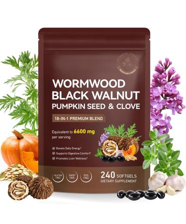 RSGRT Wormwood Black Walnut Clove Cleanse for Humans 6600mg Serving 18-in-1 Premium Herbal Blend Capsules Supports Cleanse & Digestive Health 240 Softgels