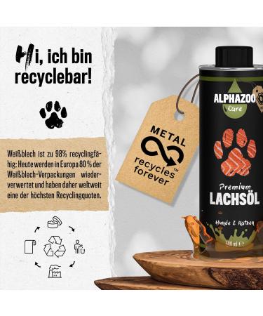 Alphazoo Premium Salmon Oil for Dogs & Cats 500ml - Omega 3 & 6 Fish Oil Barf Oil Fur Care - Made in Germany - Buy Online on GoSupps.com