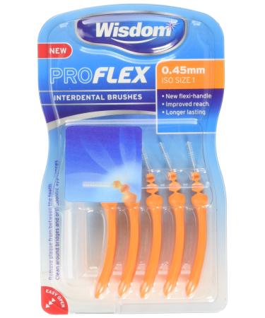 Wisdom Proflex Interdental Brushes, 0.45 mm, Orange, Pack of 4, 20-Count 0.45 mm, 20 Brushes Orange