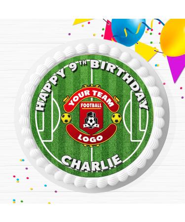 YOUR TEAM LOGO GRASS PITCH BIRTHDAY PERSONALISED 7.5 INCH EDIBLE ICING CAKE TOPPER FB8415 - Buy Online on GoSupps.com