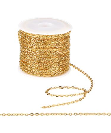 Pandahall 32 ft Necklace Chains Golden Iron Cross Chains Link Cable O-Shaped Chain for Necklace Jewelry Accessories DIY Making-3x2.2x0.6mm 3x2.2x0.6mm Golden-3x2.2x0.6mm