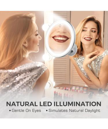 Vimdiff 10X Magnifying Mirror with Touch Control LED Lights - 360 Rotating Arm & Locking Suction Cup - Bathroom Vanity & Travel Makeup Mirror (White) - Buy Online on GoSupps.com