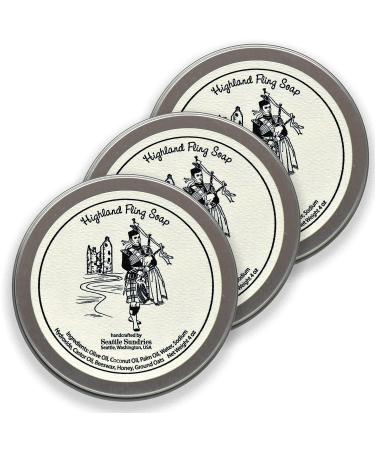 Sweet Honey & Oatmeal Soap for Women & Men - 3x (4oz) Exfoliating All-Natural Bar Soap in a Reusable Travel Tin - Highlander Theme Gift Pack Bundle Set