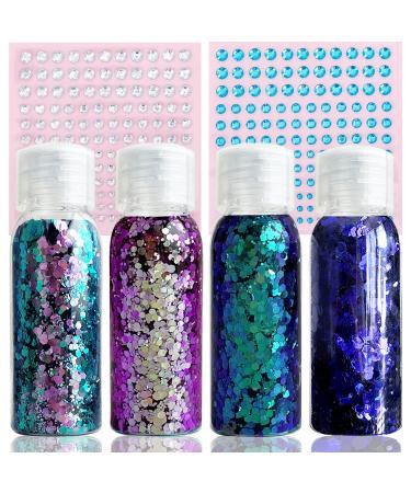 Body Glitter Chameleon 4 Colors Set Holographic Sequins Chunky Glitter with Glue for Hair Face Body Nails Mermaid Color Halloween Festival Make-up