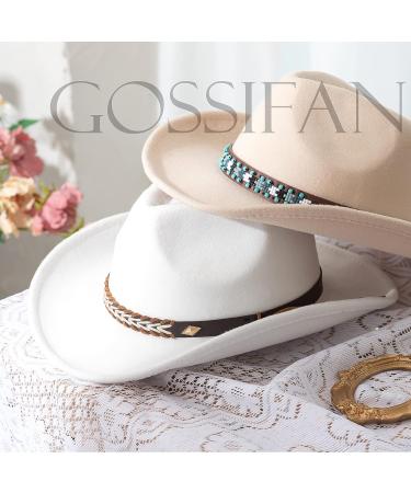 Gossifan Western Cowboy & Cowgirl Hat Felt Wide Brim Fedora - Beige Medium - Buy Online on GoSupps.com
