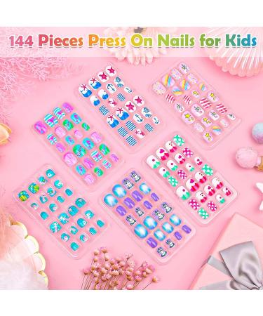 144-Piece Kids Press on Nails | Acejoz Summer Style Fake Nails for Girls | Sea Green Full Cover False Fingernails for Children - Nail Art Decoration - Buy Online on GoSupps.com