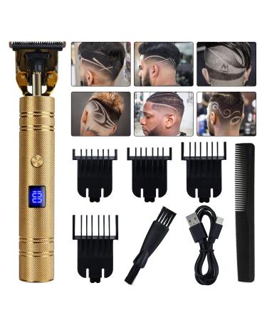 Hair Clippers for Men, FACEBOX Professional Hair Trimmer Zero Gapped Cordless Beard Trimmer for Men T-Blade Trimmer Haircut & Grooming Kit for Men with LED Display Gold