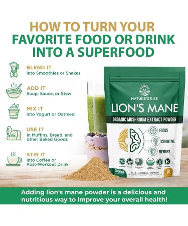 Organic Lions Mane Mushroom Powder - USA Grown Fruiting Body Extract | Nootropic Brain Supplement for Focus, Memory & Creativity | 3.5 oz (50 Servings) - Buy Online on GoSupps.com