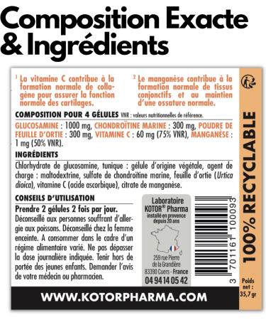 KOTOR CHONDRO | Regenerates Cartilage | Joint Bread | Glucosamine + Marine Chondroitin + Nettle + Manganese + Vitamin C | Mobility & Flexibility | 60 Capsules | Made in France - Buy Online on GoSupps.com