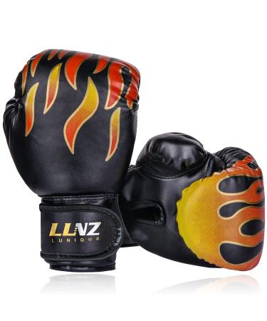 Luniquz Kids Boxing Gloves for Punching Bag Training, 4 6 8OZ Kickboxing Sparring MMA Gloves, 6oz Black