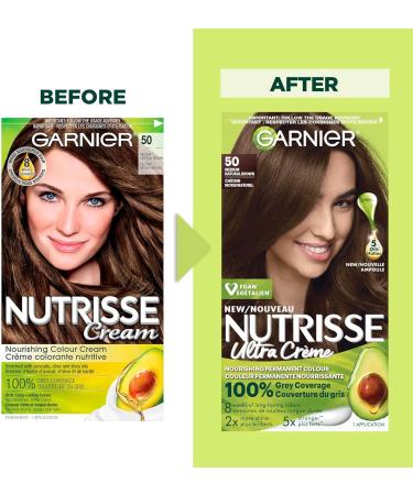 Garnier Nutrisse Ultra Cr me Permanent Hair Dye 100% Grey Coverage Vegan Formula Nourished Hair Long-Lasting Rich Colour 50 Medium Natural Brown 1 Application Packaging May Vary BROWN SHADES 50 Medium Natural Brown - Buy Online on GoSupps.com