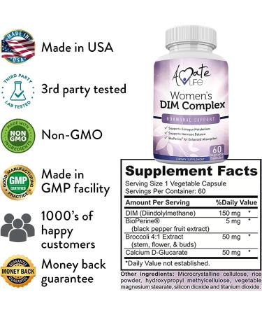 Women's DIM Complex 150mg with Bioperine for Menopause & Hormonal Balance - 60 Capsules - Made in USA by Amate Life - Buy Online on GoSupps.com