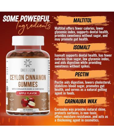 Energizen Cinnamon + Chromium Gummies - 120 Vegan Gummies - Joint Pain & Brain Health Support Sugar-Free Antioxidant Rich Non-GMO Gluten-Free Supplement Natural Apple Flavor - Buy Online on GoSupps.com