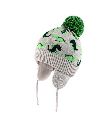 LANGZHEN Toddler Kids Infant Winter Hat Earflap Knit Warm Cap Fleece Lined Beanie for Baby Boys Girls 2-4 Years Grey-GreenDinosaur