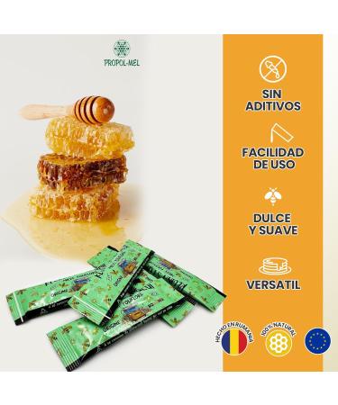 Propol-mel - Polyfloral Honey in Monodose Sticks | 12g x 50 Units | 100% Natural and Pure from Romania | Soft and Light | Ideal for Tea Coffee Desserts and More - Buy Online on GoSupps.com