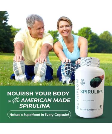 Natural Spirulina Capsules Super Green Powder Supplement | Spirulina Powder Nutri Flow Superfood 500mg | Non-GMO Vegan Vegetable Rich in Vegan Protein 180 Capsules - Buy Online on GoSupps.com