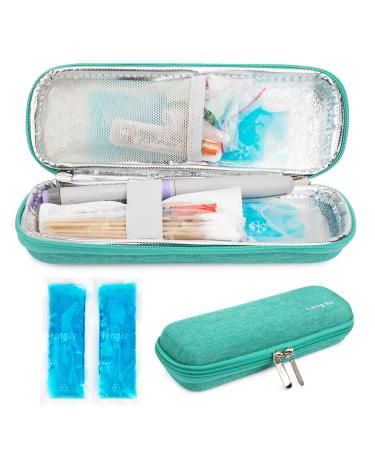 YOUSHARES Insulin Cooler Travel Case - Small EVA Diabetic Insulated Organizer Portable Cooling Bag for Medication Cooling Insulation Epi Pen Carrying Bag with 2 Ice Pack (Green)