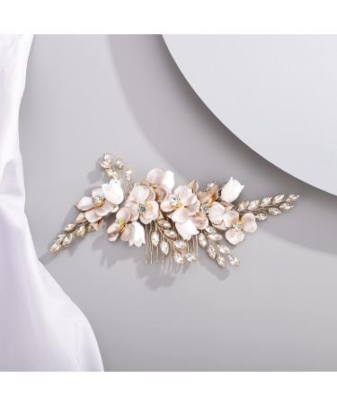 Chargances Wedding Gold Crystal Flower Hair Comb for Women Bridal Rhinesrone Hair Side Comb Fashion Flower Hair Vine Comb Rhinesotne Bride Wedding Prom Flower Girl Hair Accessories (Gold) - Buy Online on GoSupps.com