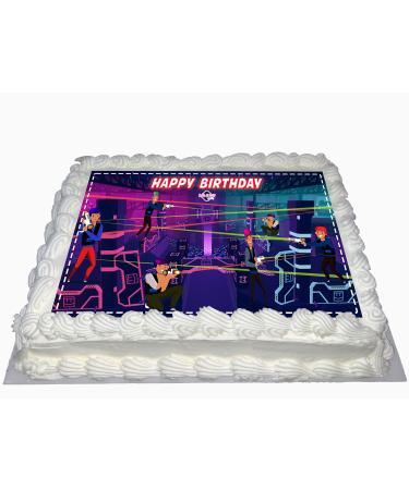 LASER TAG HAPPY BIRTHDAY PARTY RED EDIBLE ICING LARGE COSTCO CAKE TOPPER R1-328