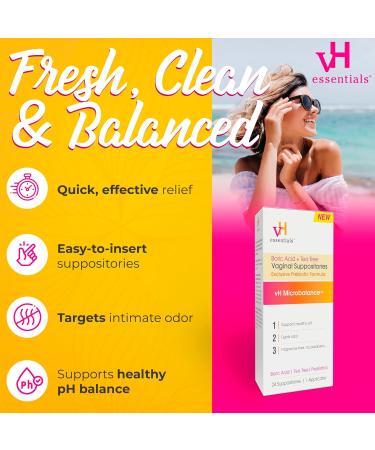 vH Essentials Boric Acid & Tea Tree Vaginal Suppositories - pH Balance & Odor Control - Feminine Care - 24 Suppositories + Applicator - 2.4 oz - Buy Online on GoSupps.com